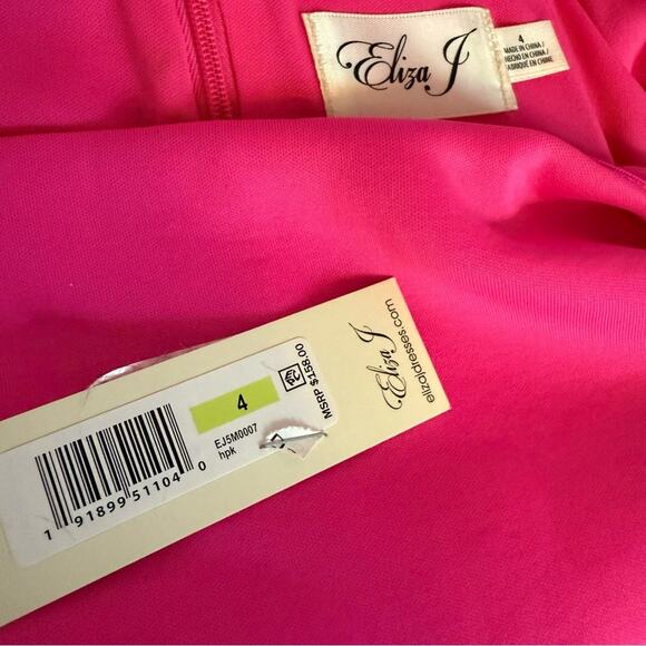 Eliza J Women's Ruffle-sleeve Sheath Knee Length Dress Hot Pink Sz 4 NWT - Picture 5 of 6